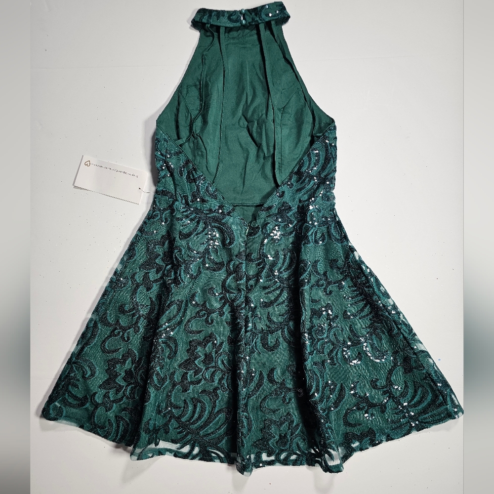 PromGirl Green Sequin Halter A-Line Mini Dress Size Medium NWT - Picture 12 of 16